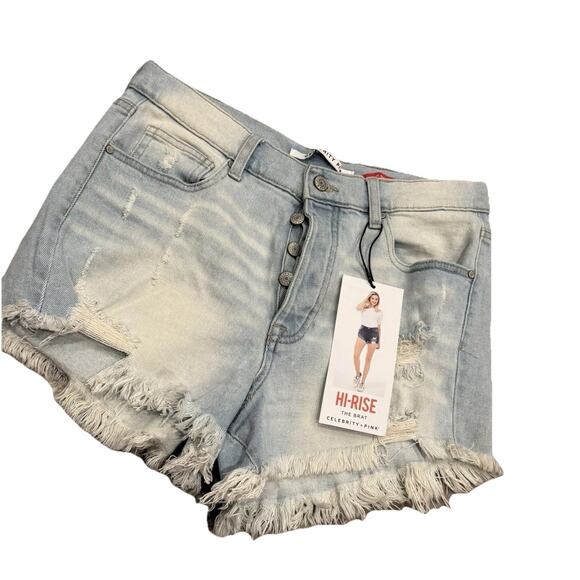Celebrity Pink Women's Hi-Rise Denim Shorts Distressed Light Wash Shorts 11 New - Picture 1 of 7